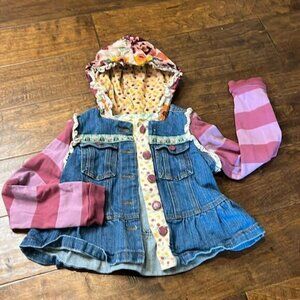 Matilda Jane Mixed Print and Denim Labyrinth Detachable Sleeve Jacket, size 6!
